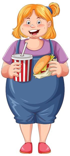 Free vector overweight woman holding fast food cartoon character