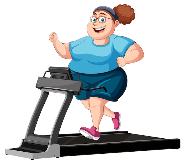 Free vector overweight woman running on treadmill a vector illustration