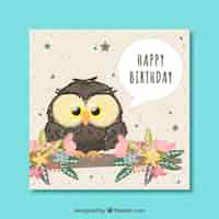 Free vector owl card with floral decoration