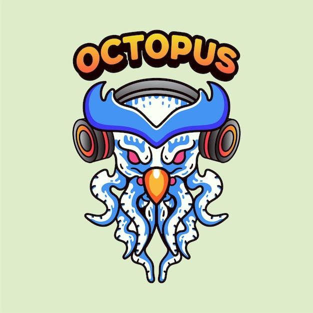 Owl Octopus with earphone illustration vintage modern style for t-shirt