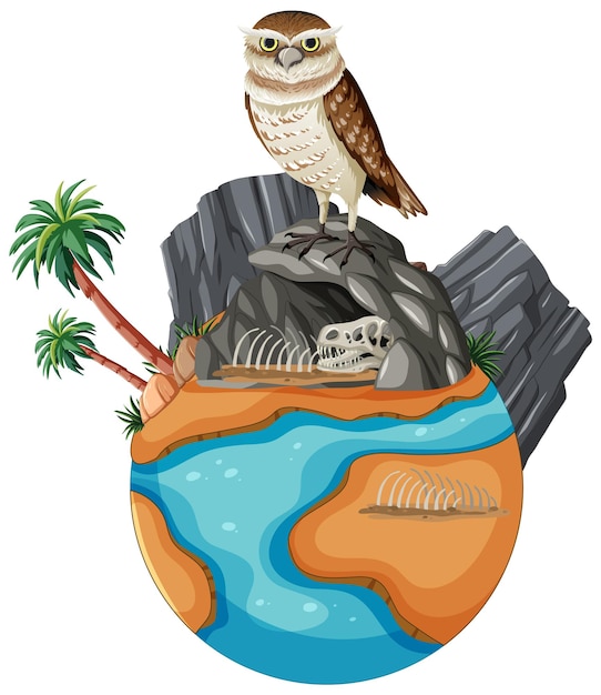 Free vector owl perched on miniature planet earth