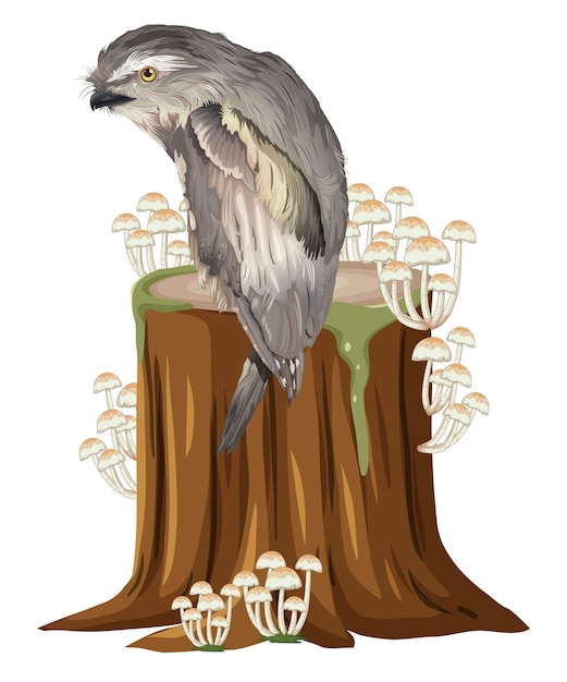 Free vector owl standing on stump in cartoon style