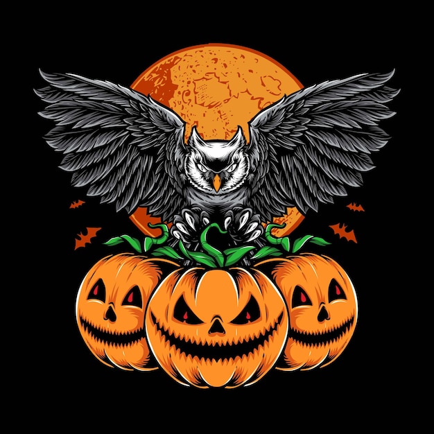 Free vector owl with pumpkin head halloween illustration