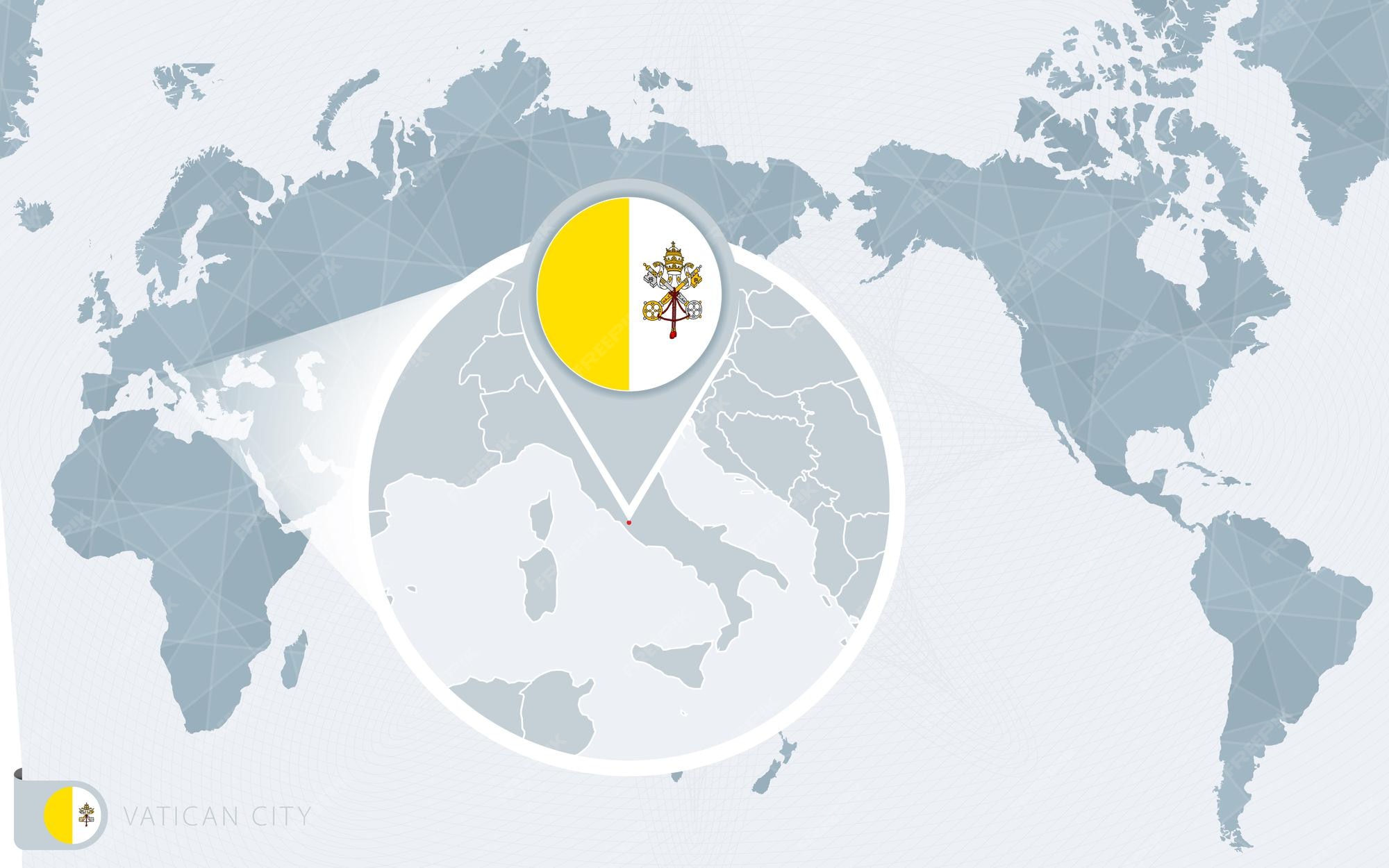 Vatican City In The World Map Premium Vector | Pacific Centered World Map With Magnified Vatican City.  Flag And Map Of Vatican City.