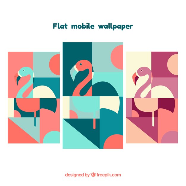 Pack of abstract flamingos wallpapers in flat design for mobile