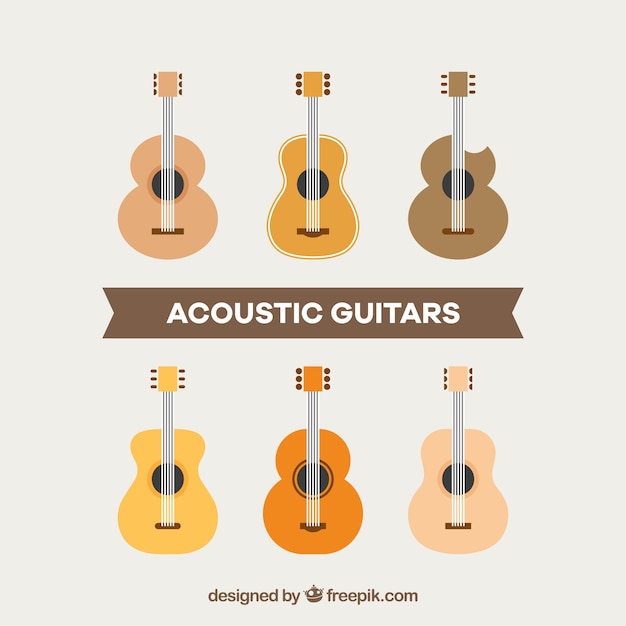 Pack of acoustic guitars in flat design