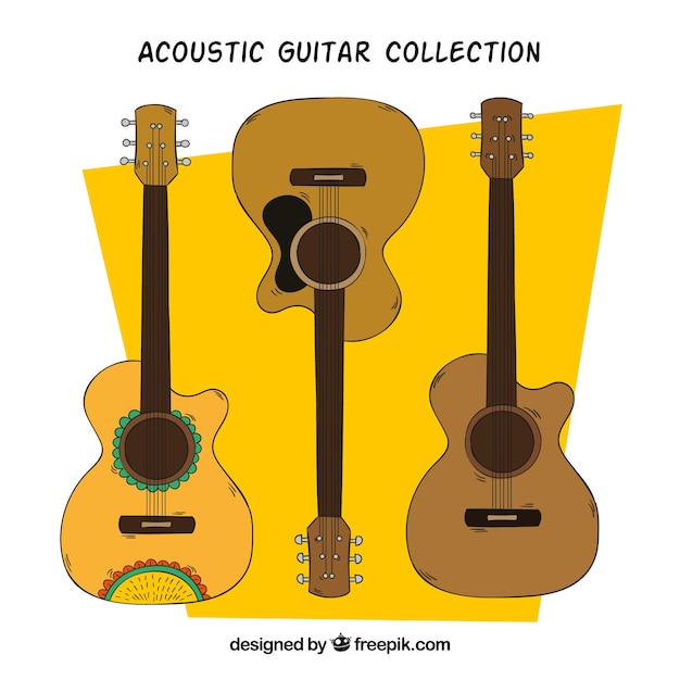 Free vector pack of acoustic guitars in hand-drawn style