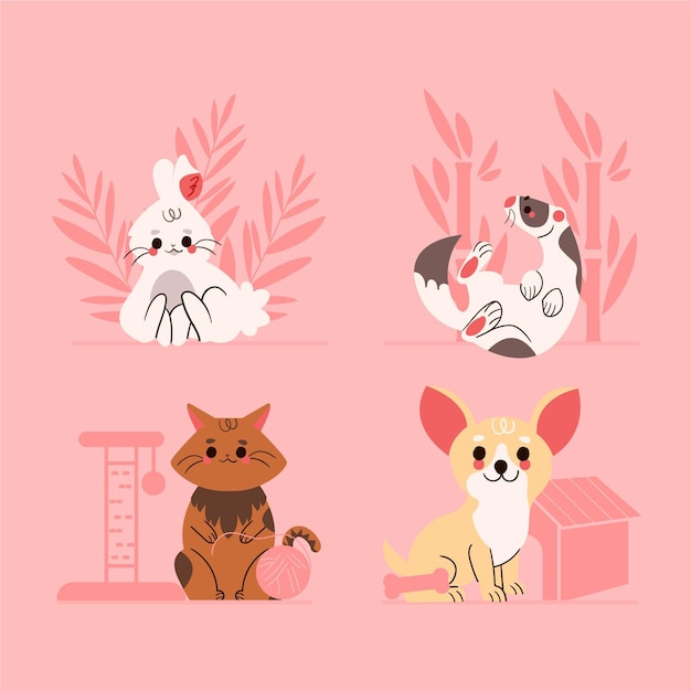 Free vector pack of adorable pets