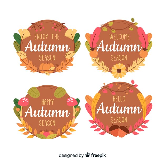 Pack of autumn labels flat style