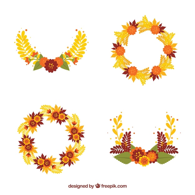 Pack of autumn wreaths in flat design