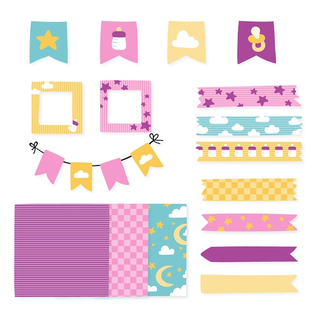 Free vector pack of baby shower scrapbook elements