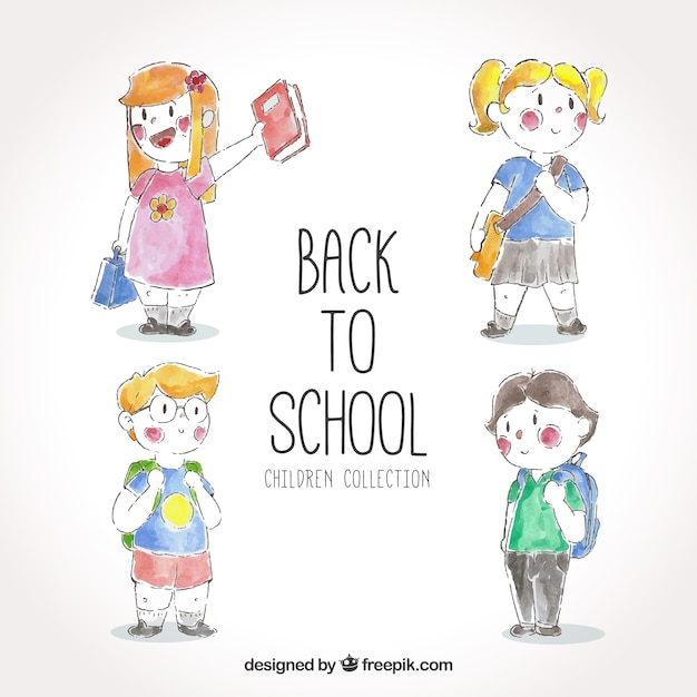 Pack back to school with watercolor children