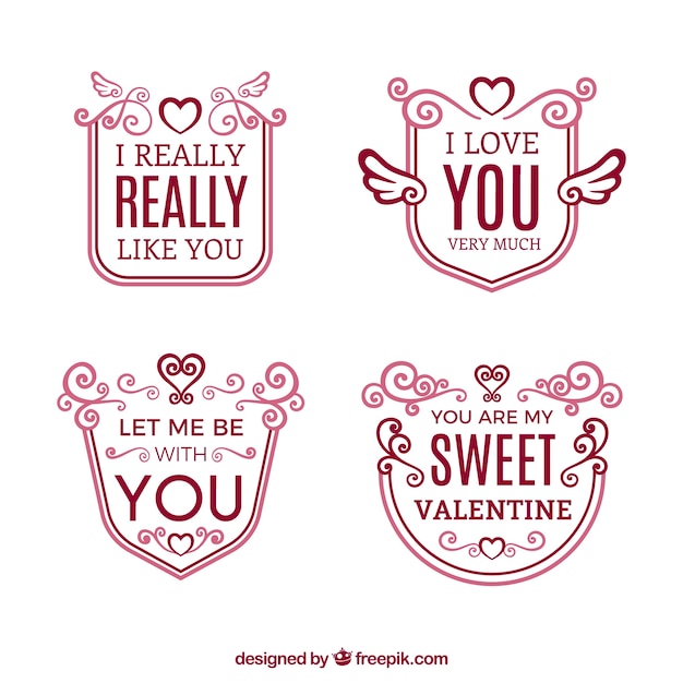 Free vector pack of badges with love phrases