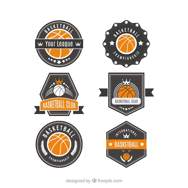 Free vector pack of basketball logos with orange details