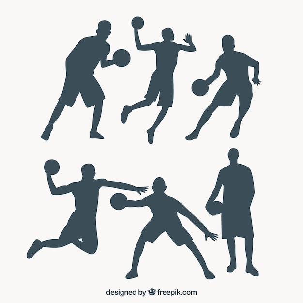 Pack of basketball players silhouettes