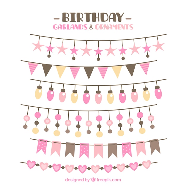 Free vector pack of beautiful garlands for birthdays