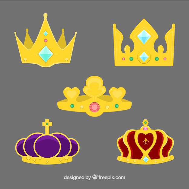 Free vector pack of beautiful princess crowns with gems