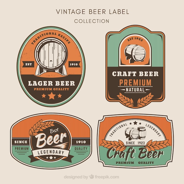 Free vector pack of beer stickers in vintage style