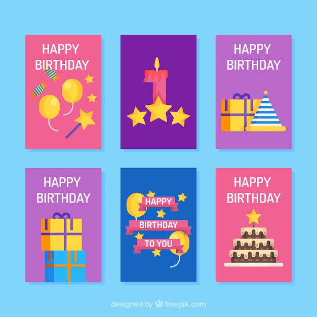 Pack of birthday cards in flat design