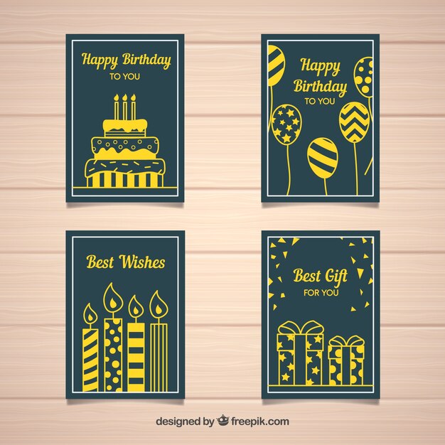 Pack of birthday cards in flat style