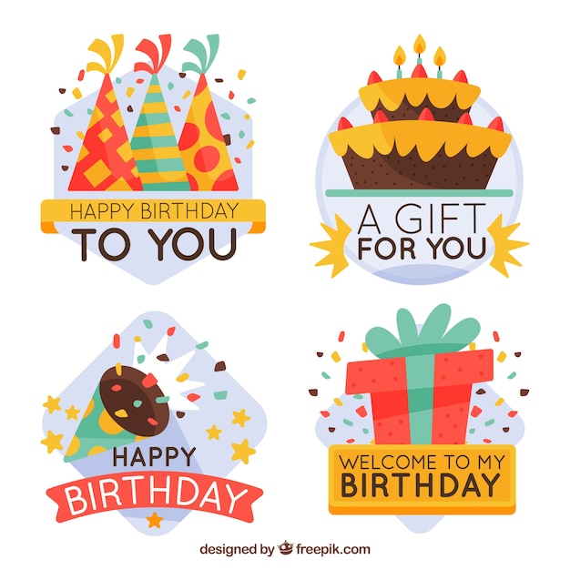 Free vector pack of birthday party stickers