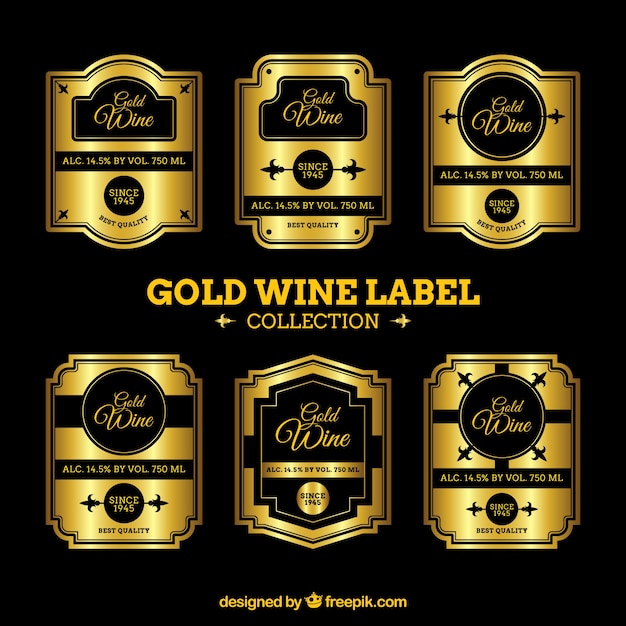 Pack of black and gold wine stickers