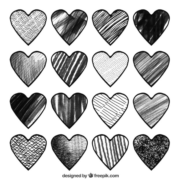 Free Vector pack of black and white hearts
