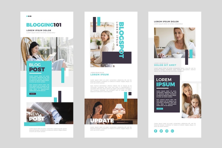 Free Vector pack of blogger email template with photos