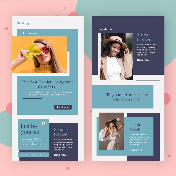 Free Vector pack of blogger email template with photos
