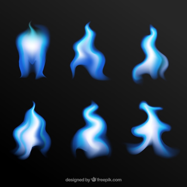 Free vector pack of blue flames in realistic design