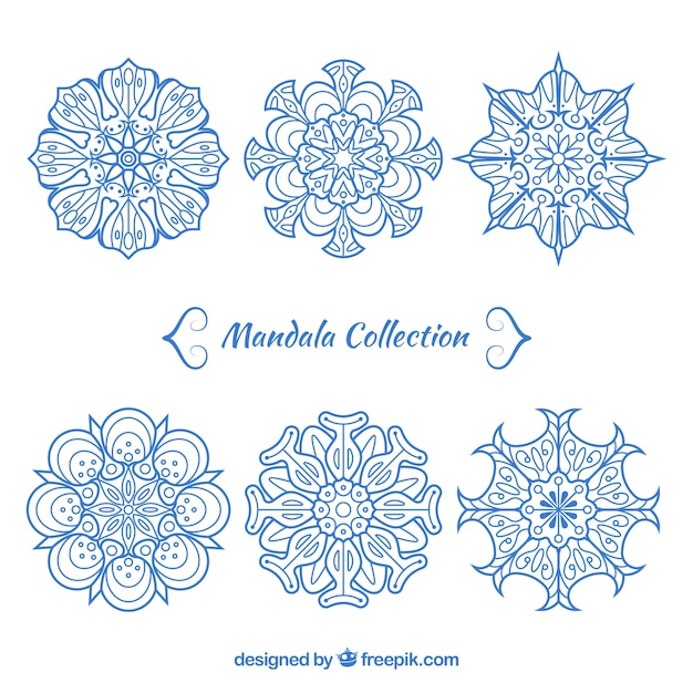 Pack of blue hand drawn mandalas 