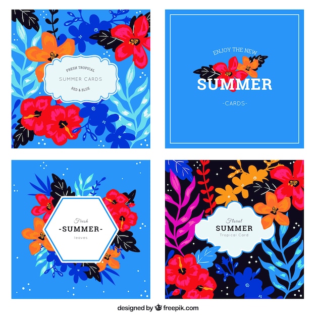 화려한 꽃과 푸른 여름 카드 팩
