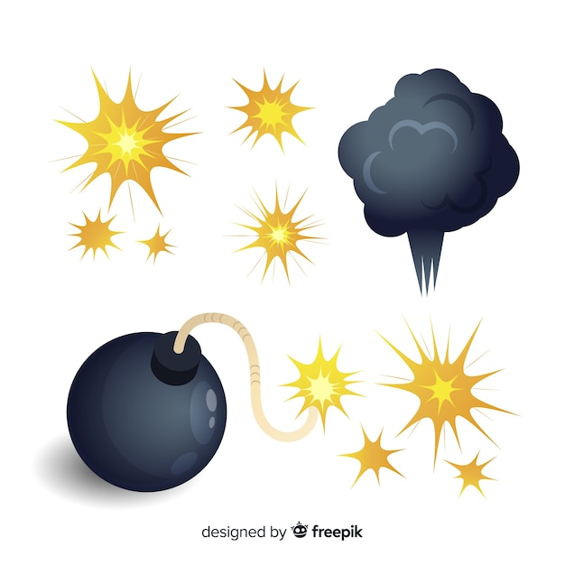 Free vector pack of bombs and explosions cartoon style