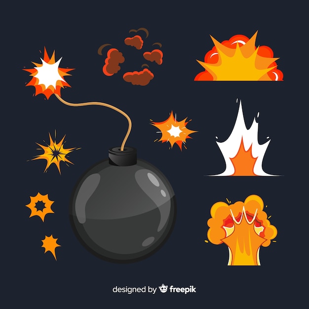 Free vector pack of bombs and explosions cartoon style