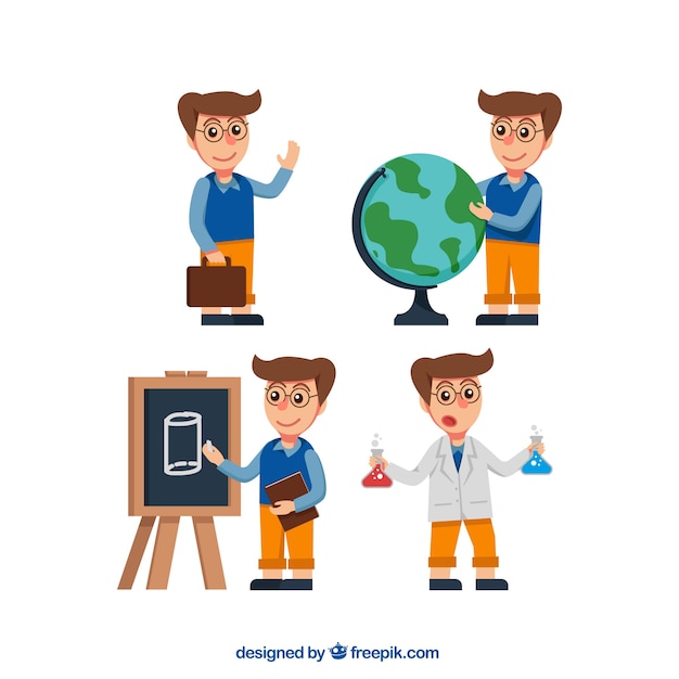 Free vector pack of boy in educational scenes