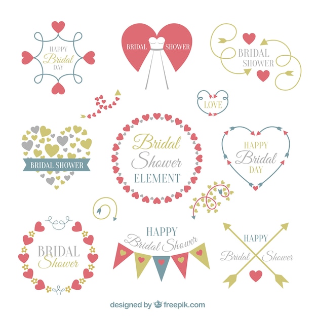 Pack of bridal shower elements in flat design