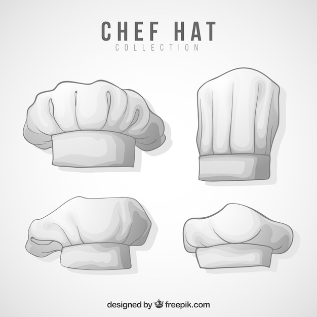 Vettore gratuito confezione di cappelli da cuoco con disegni diversi