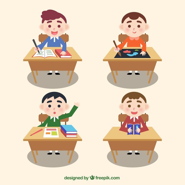 Free vector pack of children in a desk