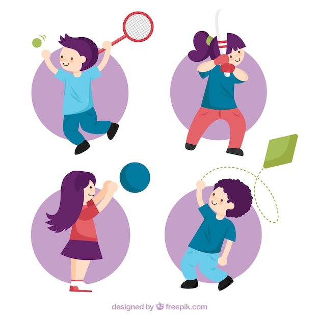 Free vector pack of children playing different sports