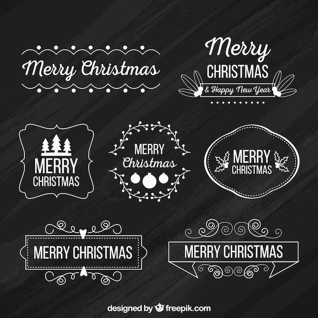 Free vector pack of christmas badges on blackboard effect