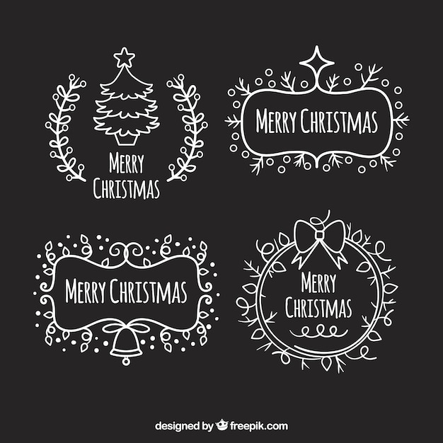 Pack of christmas badges on blackboard effect