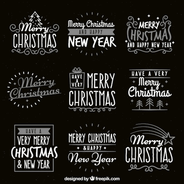 Pack of christmas badges on blackboard effect