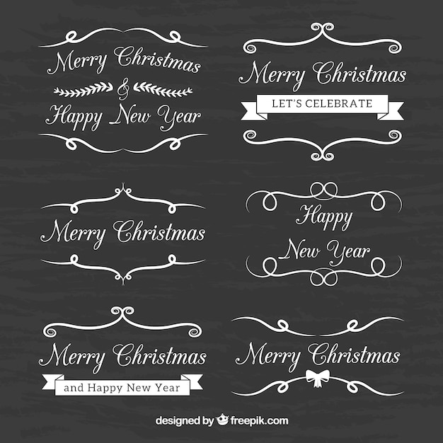 Free vector pack of christmas badges on blackboard effect