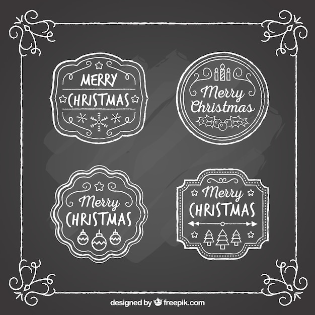 Free vector pack of christmas badges on blackboard effect