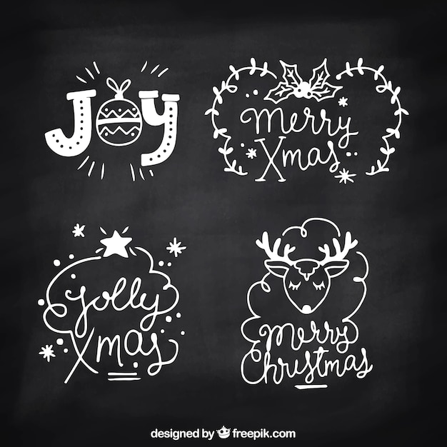 Pack of christmas badges on blackboard effect