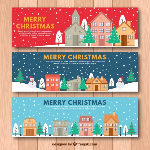 Pack of christmas city banners in flat design