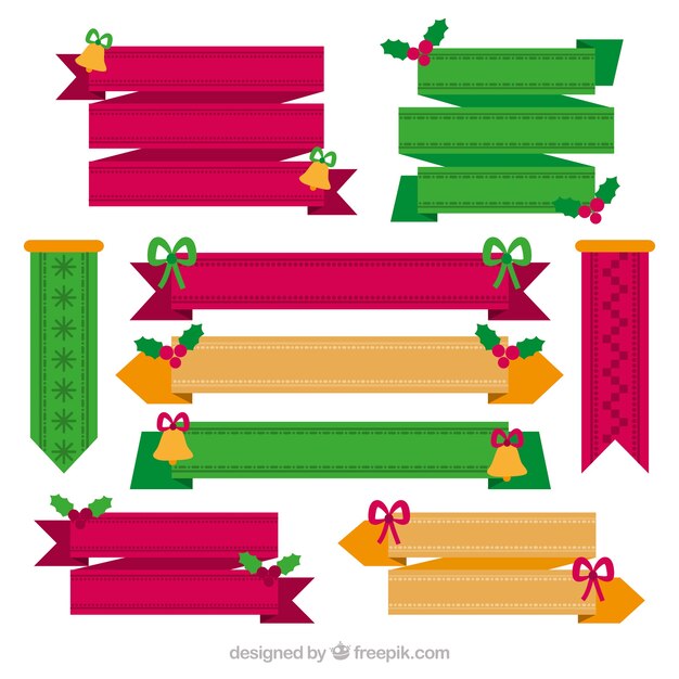 Free vector pack of christmas decorative ribbons