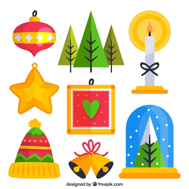 Pack of christmas elements in flat design