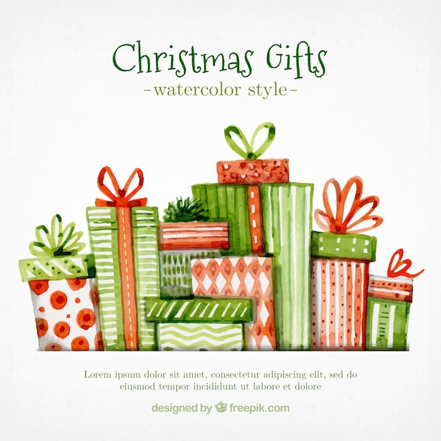 Free vector pack of christmas gifts in watercolor style