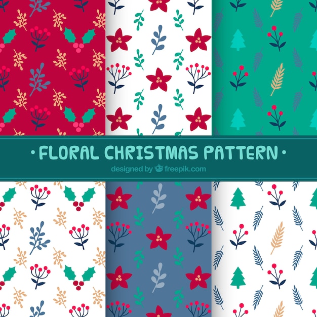 Pack of christmas patterns with flowers and leaves